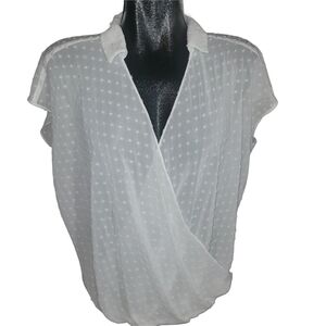 International Concepts White Textured Short Sleeve Wrap Front Blouse 10P